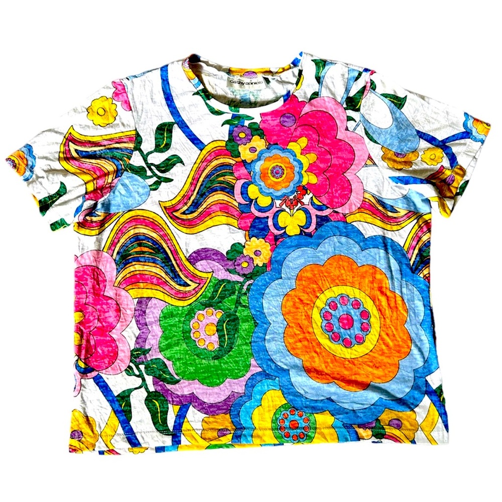 Vintage Cathy Daniels Short Sleeve Groovy Print T-Shirt Sz Large